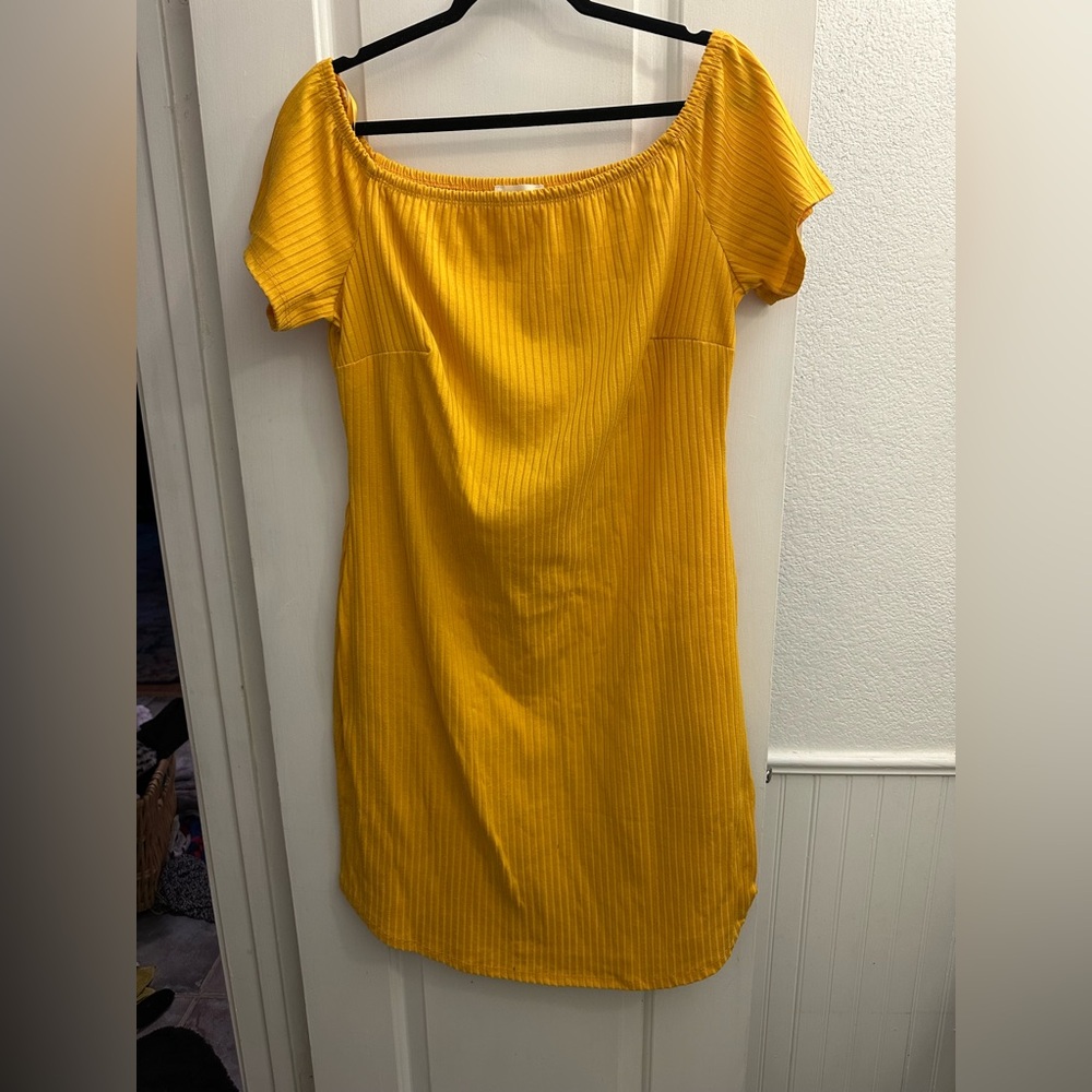 LOVE J Off Shoulder Yellow Stretch Ribbed Dress Women’s Plus Size 3X